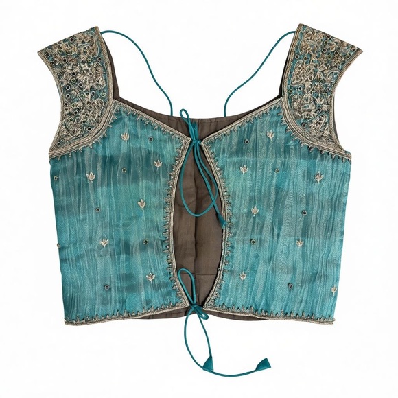 NWOT Organza Silver and Teal Lehenga - Picture 5 of 7